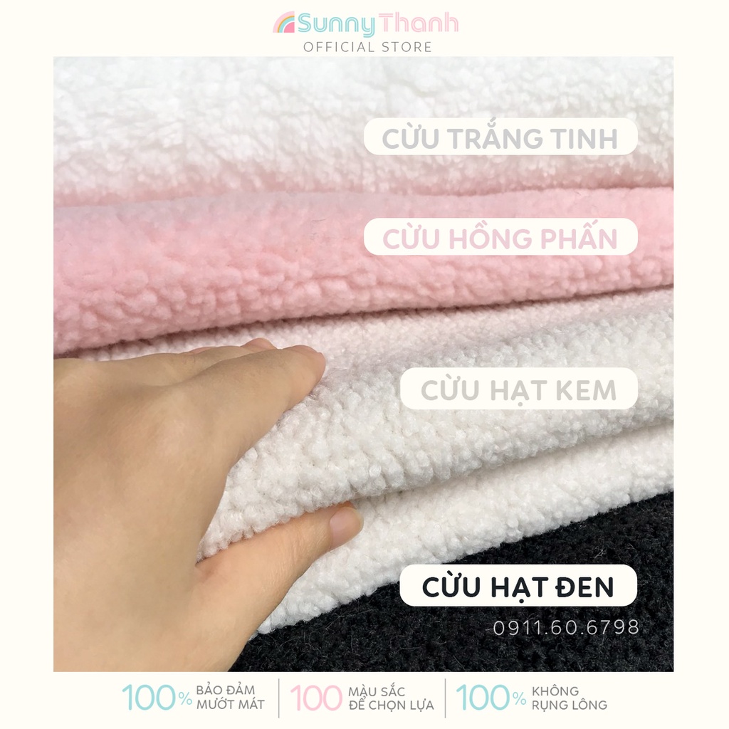 1mx1m6 CỪU mềm mịn - Vải lông cừu sale hạt mịn hồng trắng kem 1m xanh da trời pastel SunnyThanh