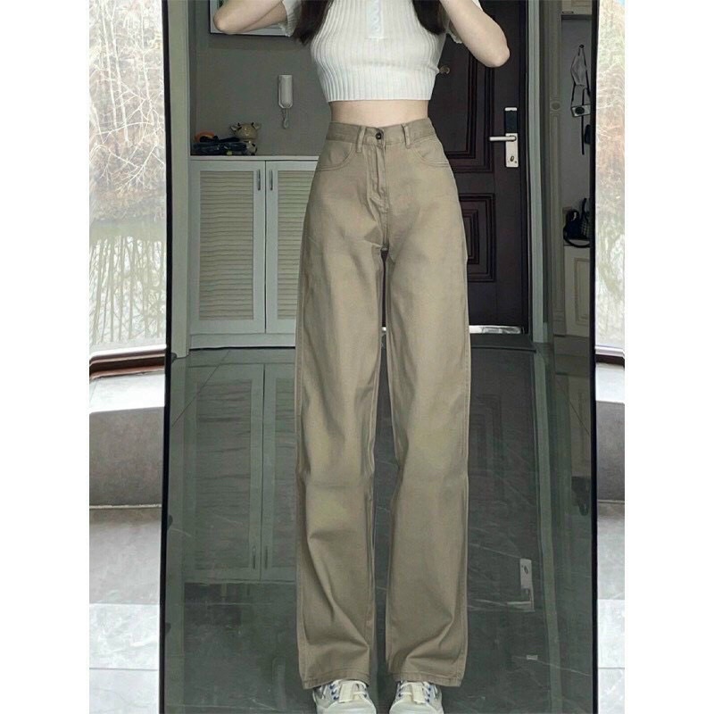 Quần Jeans Nữ Ống Rộng Lưng Cao Dáng Suông