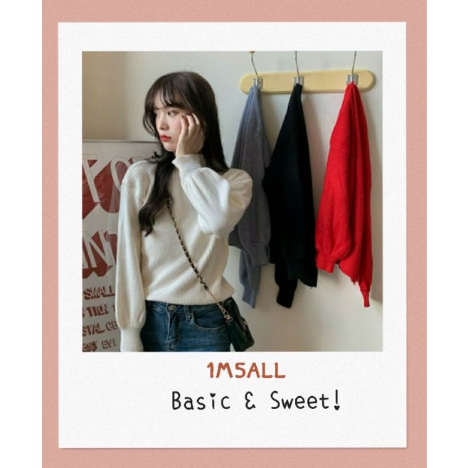 Áo len trơn tay bồng cổ lọ dày dặn basic