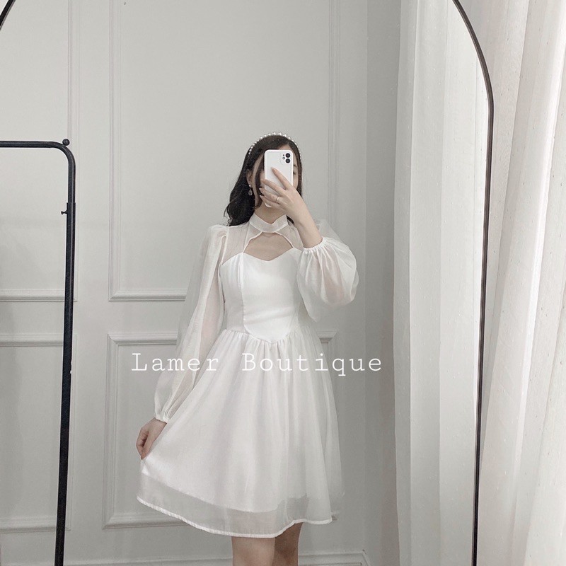 Hera Dress-Váy trắng cut out tiểu thư