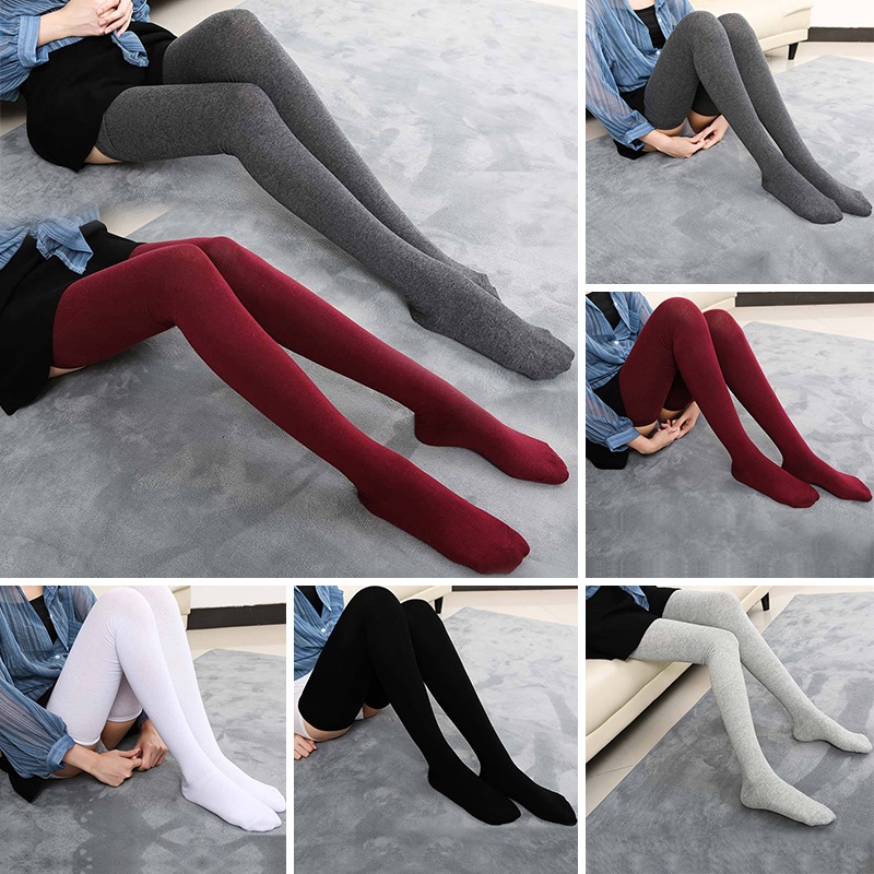 Female socks show leg length and thin thigh socks knee length stockings Vớ dài màu trơn thời trang cho nữ 80cm