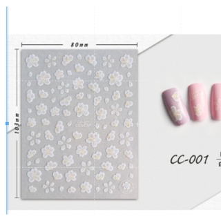 Sticker bông hoa trắng 3D,hình dán móng hoạ tiết bông hoa trắng 3D trang trí móng nail