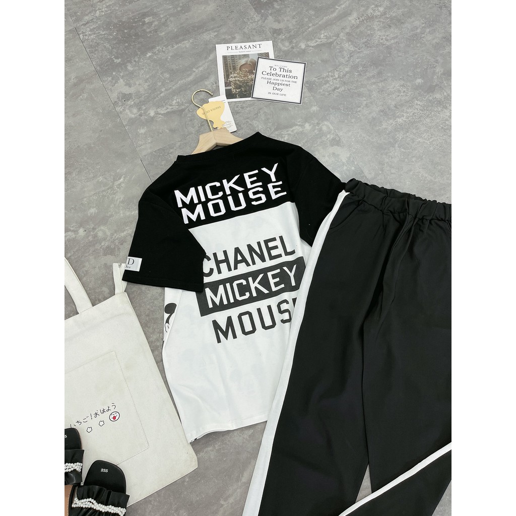 Bộ Đồ Nữ Micky [FREESHP]🌸Set Micke Thụng Phối Thân Mix Quần Bom Chéo Tuyết Mưa. Áo Cotton Tàu Cực Đẹp.Hàng 1 Nency House