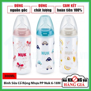 [CHÍNH HÃNG ĐỨC] Bình Sữa Cổ Rộng Nuk Nhựa PP 300Ml Núm Ti Silicone Dẹt Chỉnh Nha Premium Choice+ Cho Trẻ Trên 6 Tháng