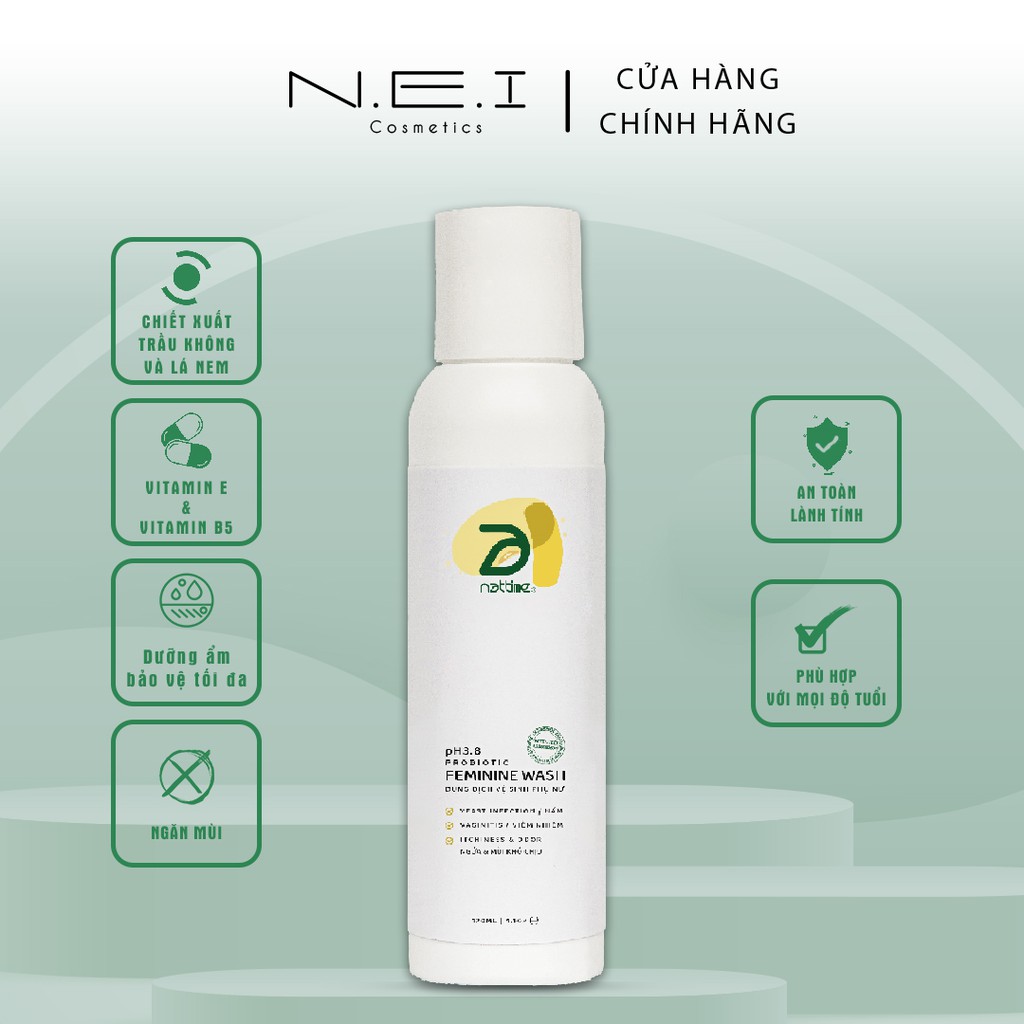 [Quà Tặng 1 Cái Khẩu Trang K95] Dung dịch vệ sinh phụ nữ NATTIME - Dung dịch vệ sinh Men vi sinh thuần chay - 120ml