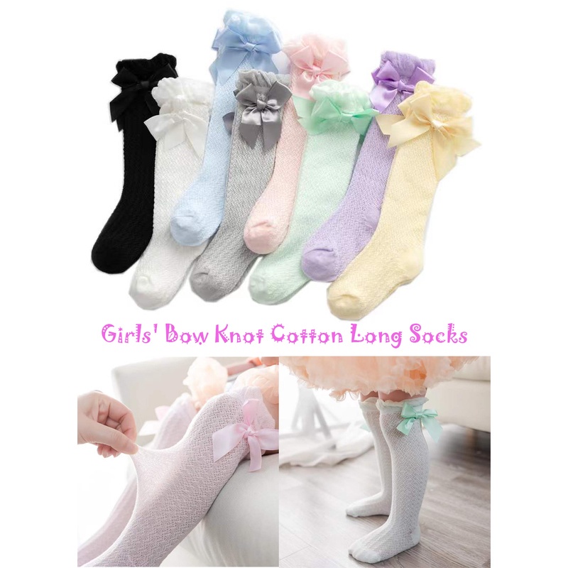 Đôi Tất Cotton Dài Đính Nơ Dễ Thương Cho Bé Gái