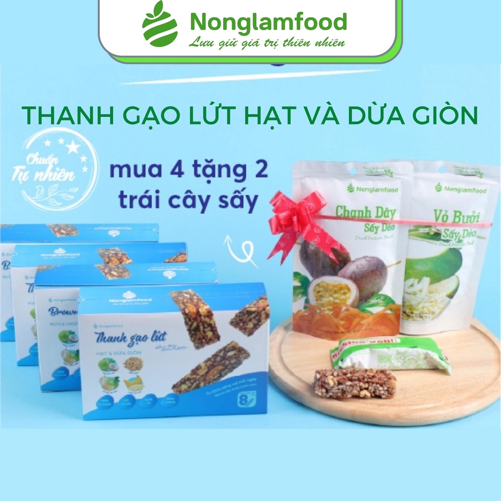 Thanh gạo lứt ngũ cốc hạt và dừa giòn Nông Lâm Food hộp 8 bánh gạo lứt hỗ trợ giảm cân ăn kiêng hiệu quả.