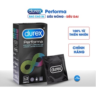 Bao cao su durex performa, bcs kéo dài thời gian qh lâu hơn, hộp 12 cái.