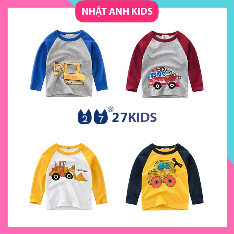 Áo Thun Bé Trai 27KIDS Chính Hãng, áo thun dài tay chất liệu 100% cotton cao cấp cho bé từ 3 - 10 tuổi