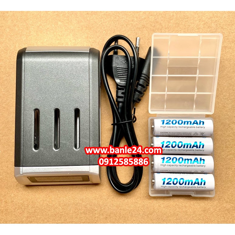 Bộ sạc nhanh AA/AAA, loại tự ngắt có màn hình cắm điện 220v và pin sạc AA/AAA riêng