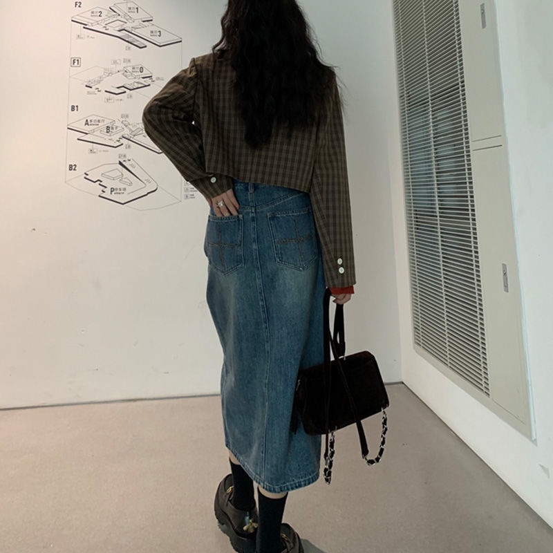 IMAODOU Chân váy jean dài lưng cao vừa dáng ôm thời trang mùa thu 2023 cho nữ