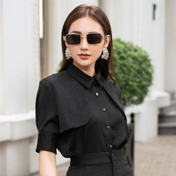 Áo sơ mi nữ ngắn tay hai tay bồng 20AGAIN, hàng thiết kế phong cách công sở, đắp vạt trước cá tính ASA1078