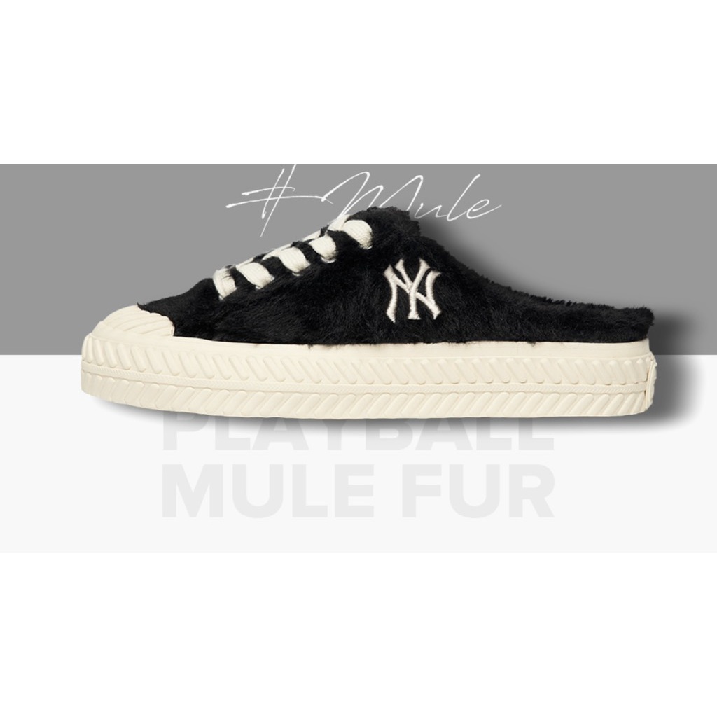 Giày MLB mule lông đen