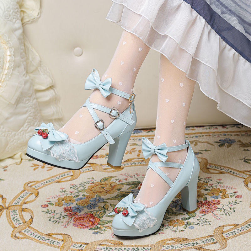 Giày Cao Gót Da Đế Dày Mũi Tròn Phong Cách Hàn Quốc