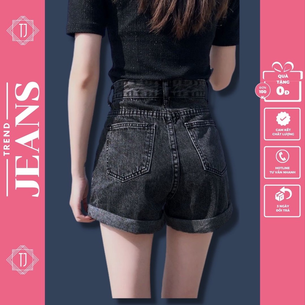 Quần short jeans, quần sooc bò nữ màu xám khói lưng cao