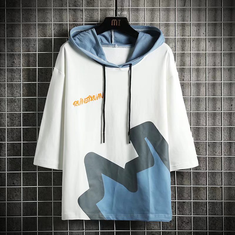 Áo Hoodie Tay Ngắn Dáng Rộng In Chữ Phong Cách Hip Hop Đường Phố Hàn Quốc Thời Trang Cho Nam Cỡ M-3XL