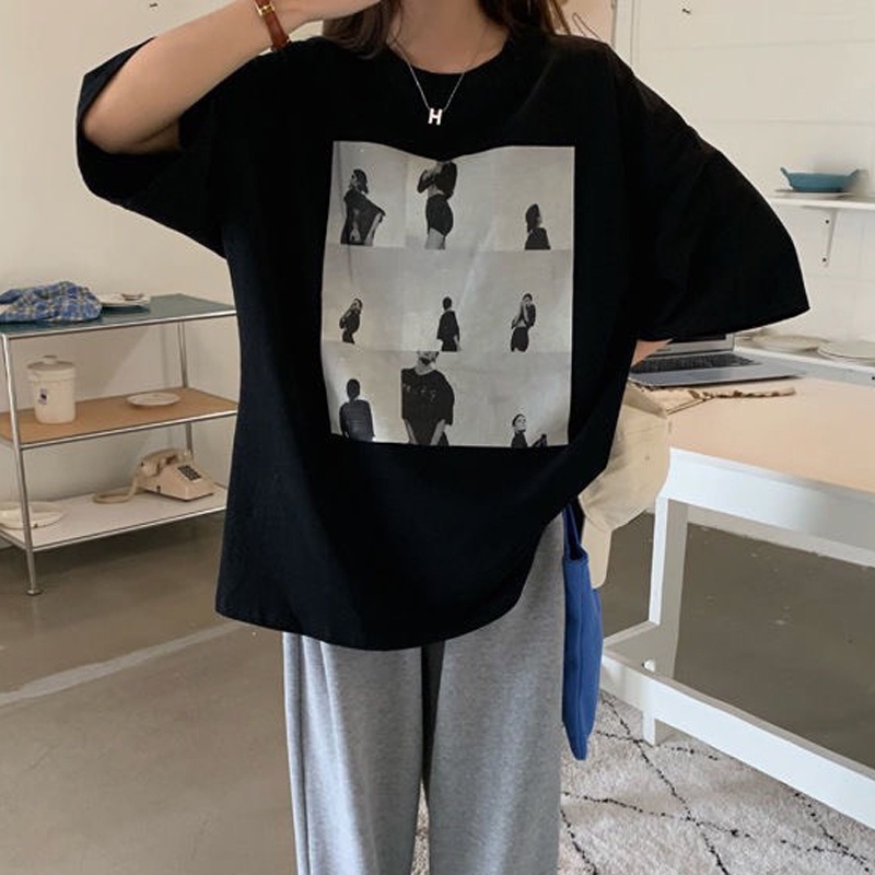 Áo thun nữ Unisex 3158 in hình tay lỡ form rộng chất cotton hàng Quảng Châu ANDOSA AT20