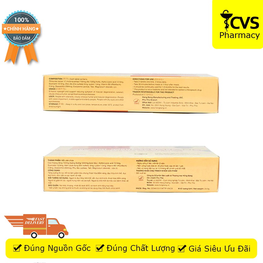 Minh Nhãn Khang - viên uống bổ mắt, hỗ trợ giúp tăng cường thị lực, giảm đục thủy tinh thể - cvspharmacy