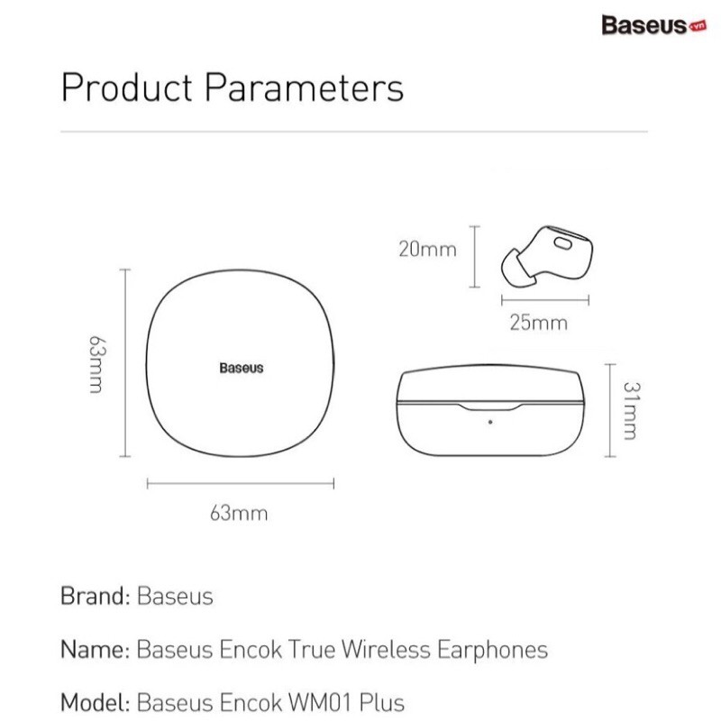 Tai nghe bluetooth không dây Baseus WM01 plus hỗ trợ sạc không đèn led hiển thị dung lượng pin chính hãng