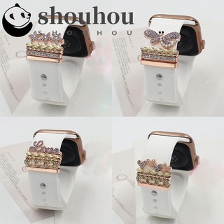 SHOUHOU Hot Sale Silicone Strap Accessories Metal Bracelet Butterfly Heart Pattern Decoration Creative For Apple Watch Band Diamond Jewelry Charms For iWatch/Fitbit charge5/Galaxy Watch 4 Wristbelt Ornament