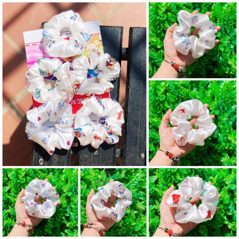 Buộc tóc SCRUNCHIES vải phi bóng hoạt hình (bò sữa, khủng long, bạch tuộc...)