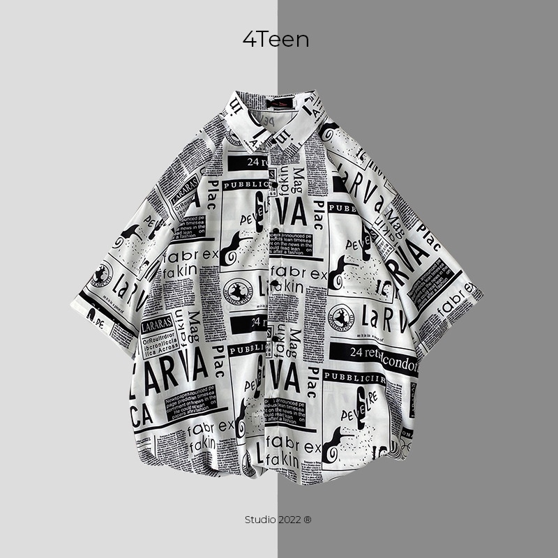 Áo sơ mi họa tiết unisex 4Teen studio đi biển, thoáng mát, form rộng