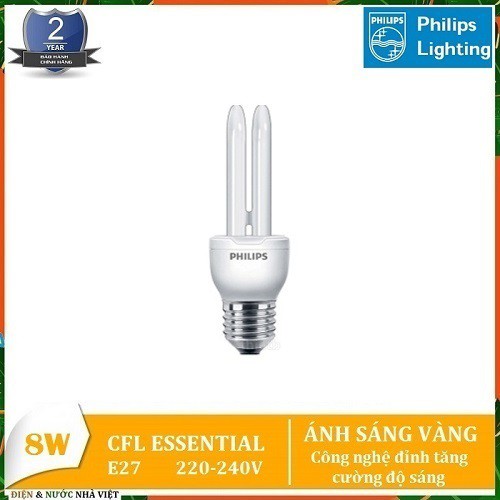 BÓNG ĐÈN PHILIPS ESSENTIAL 8W E27  HUỲNH QUANG COMPACT ( TIẾT KIỆM ĐIỆN - ÁNH SÁNG TRẮNG & VÀNG )