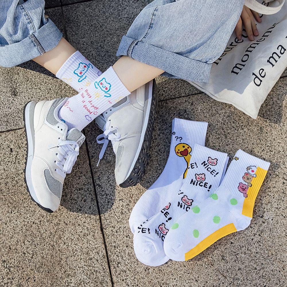 Vớ Thể Thao Thoáng Khí In Họa Tiết Chú Vịt / Gấu Graffiti 2Lip Cho Nữ