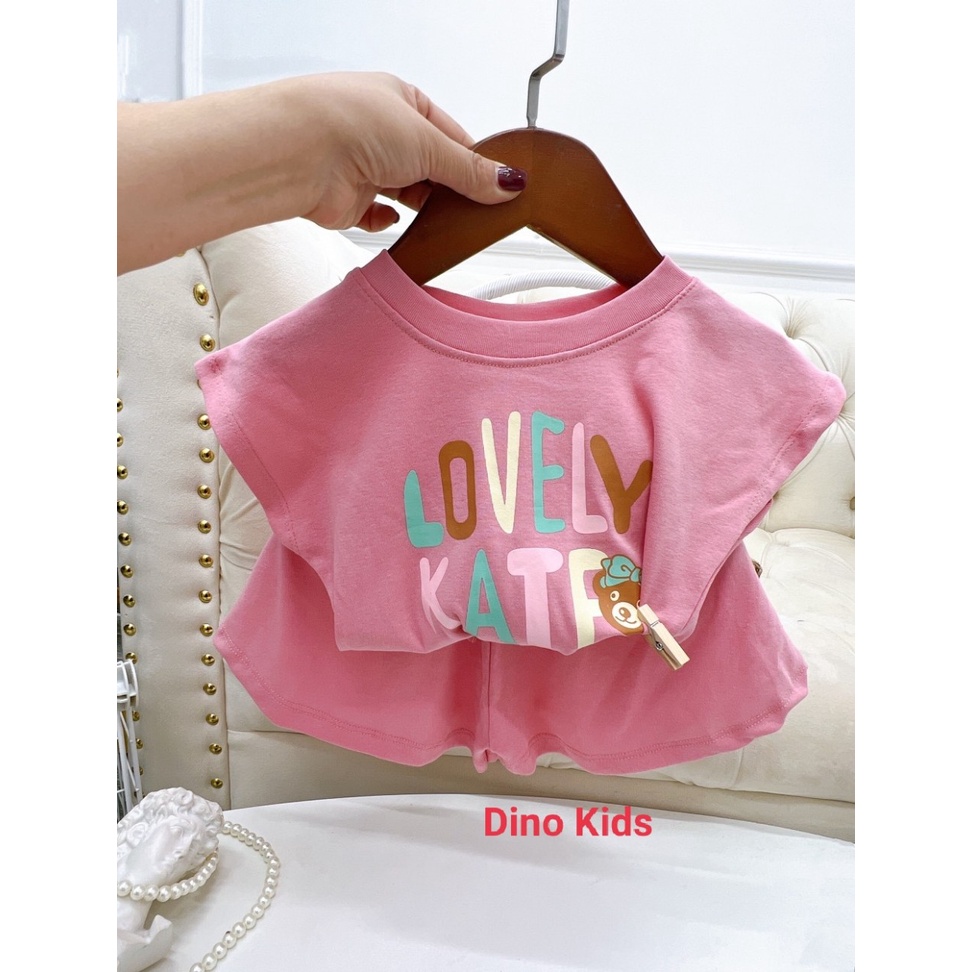 Bộ cộc tay bé gái, bộ quần áo chất cotton zíp QC áo cánh rơi Lovely quần giả váy xòe đẹp xuất sắc cho bé