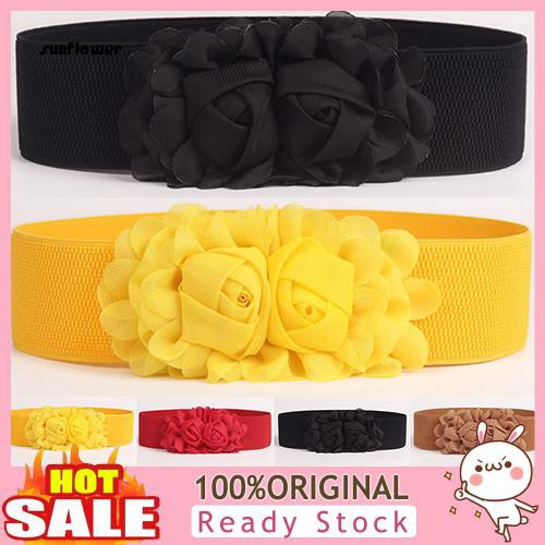 Thắt Lưng Nữ Bản Rộng Co Giãn Màu Trơn Phối Hoa Thời Trang