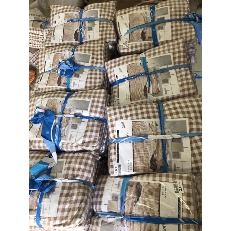 Bộ Chăn Ga Gối 5 món Cotton Poly kẻ nhập khẩu hàn quốc(tặng vỏ ôm) | BigBuy360 - bigbuy360.vn
