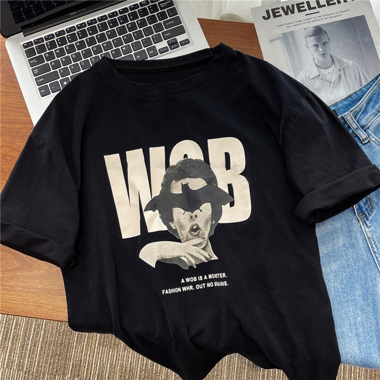 Áo Thun Tay Ngắn Cổ Tròn Dáng Rộng In Chữ Thời Trang Hàn Quốc Cho Nữ