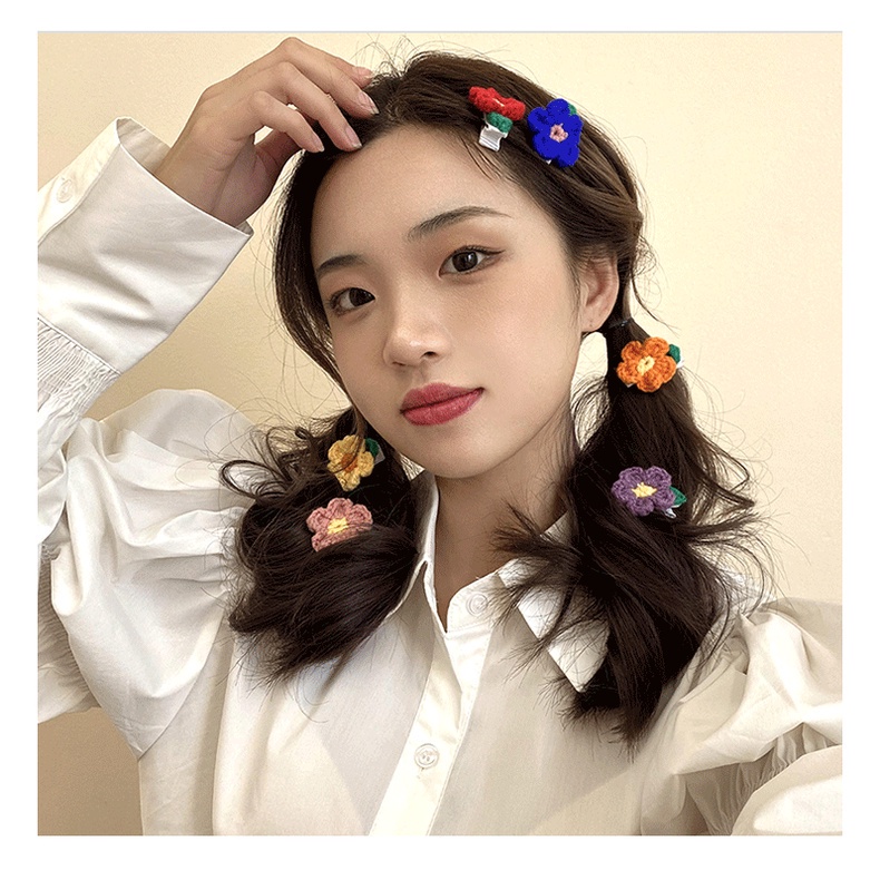 Kẹp tóc len hình hoa nhiều màu sắc dễ thương cho nữ
