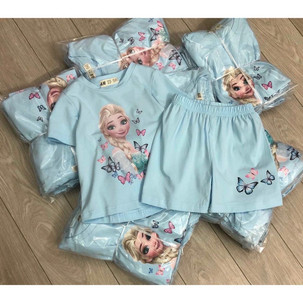 BỘ BÉ GÁI ELSA XANH COTTON - HÌNH THẬT