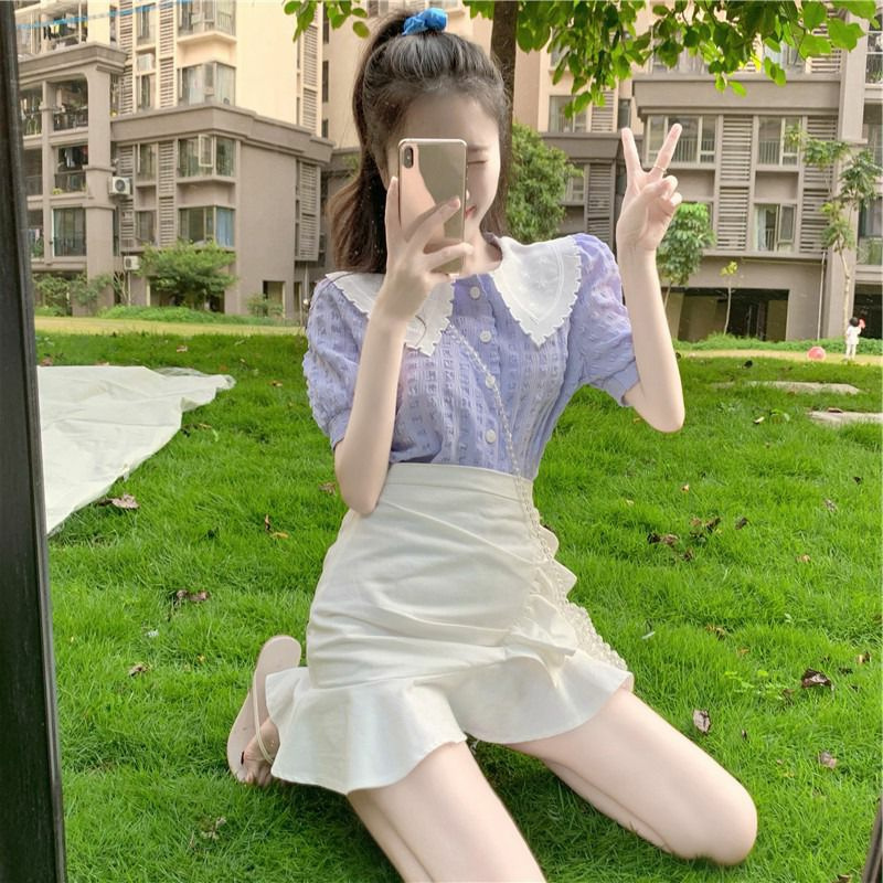 Áo sơ mi nữ tay ngắn dáng rộng phong cách Hàn Quốc