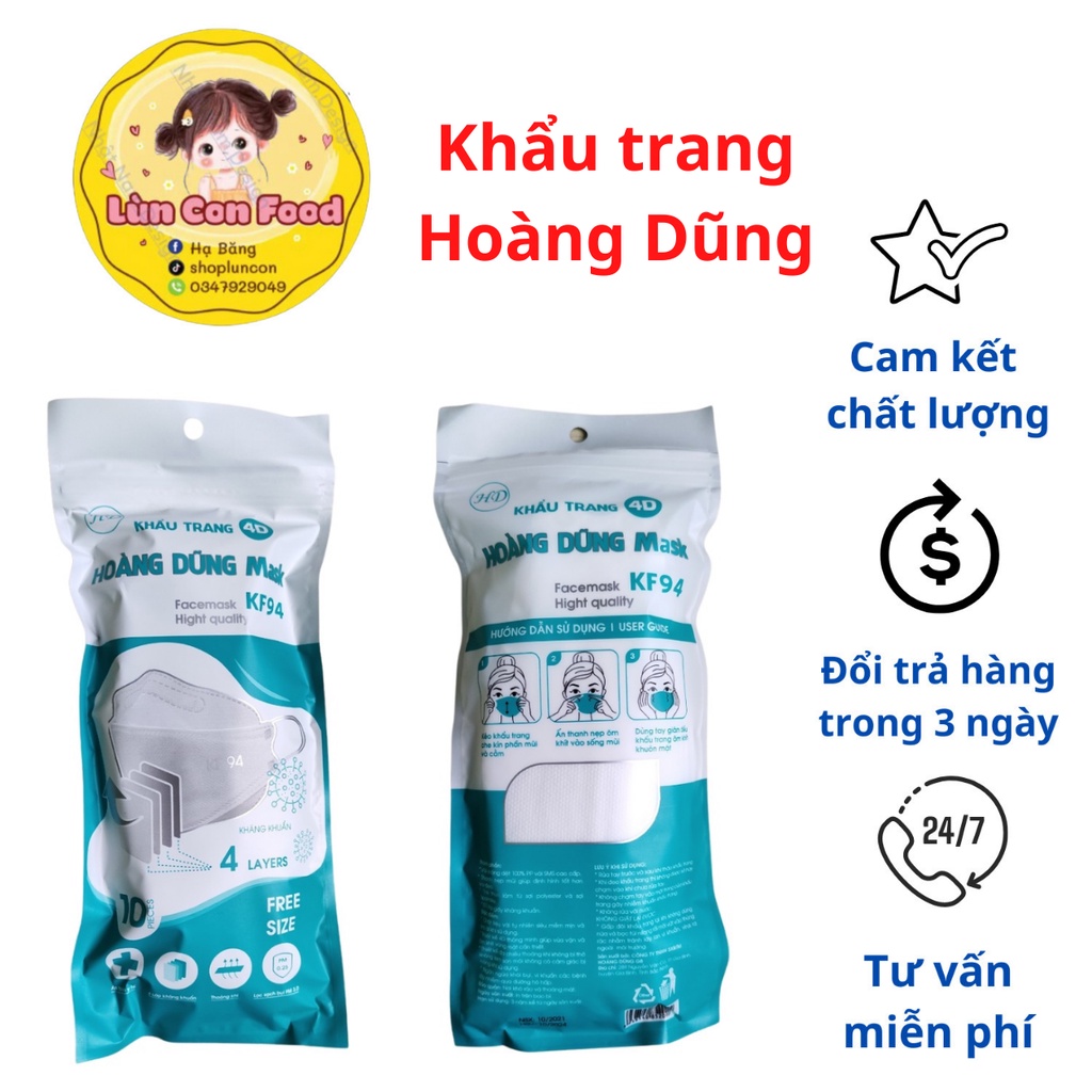 Khẩu Trang 4D Mask KF94 GÓI TIỆN LỢI CHỐNG BỤI MỊN , KHỬ KHUẨN - Lùn Con Food