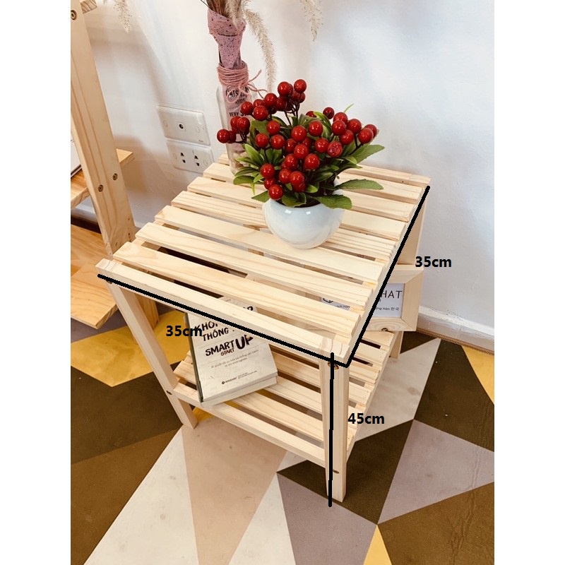 Kệ đầu giường 2 tầng gỗ thông tự nhiên, loại đẹp