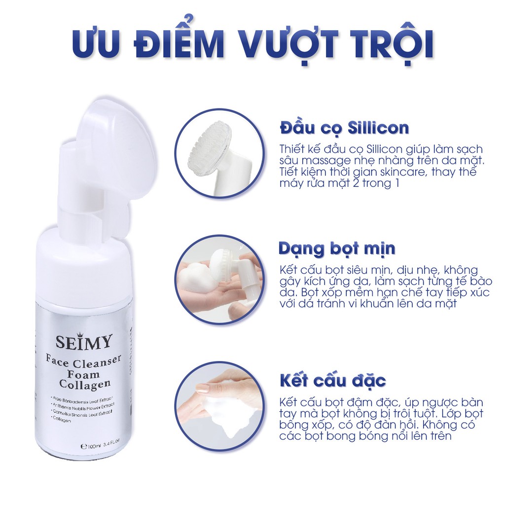 Sữa rửa mặt đầu cọ tạo bọt Seimy - Face Cleanser Foam Collagen