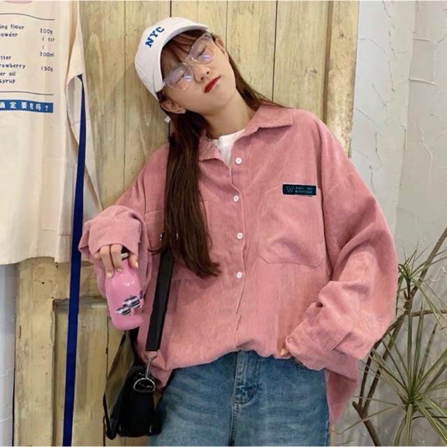 Áo Sơ Mi Nữ Form Rộng 💖 𝘍𝘳𝘦𝘦𝘴𝘩𝘪𝘱 💖 Áo Sơ Mi Khoác Nhung Tăm Ulzzang Hàn Quốc Dáng Rộng ( Ảnh Thật / Có Sẵn ) | BigBuy360 - bigbuy360.vn