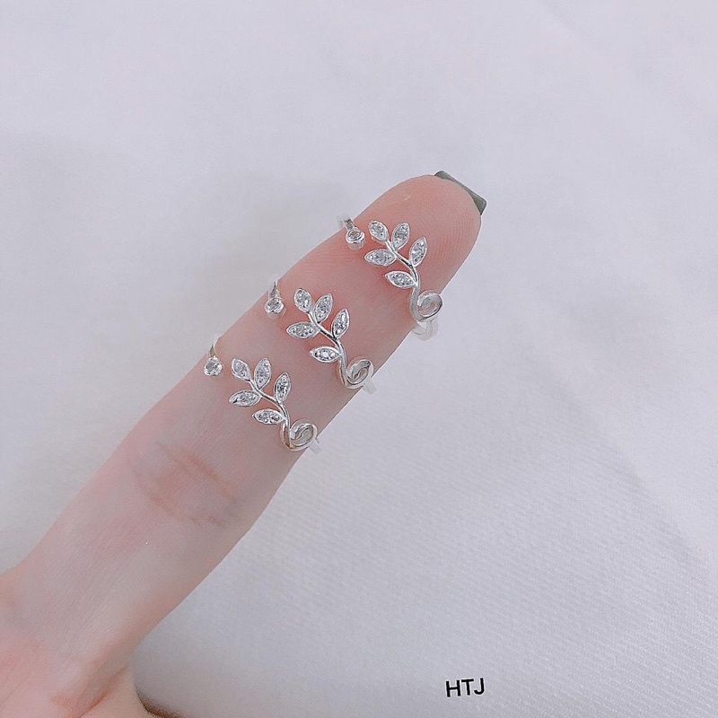 Nhẫn nữ bạc ta hình chiếc lá đính đá dạng hở dễ đeo - Kho sỉ bạc Nhất Linh