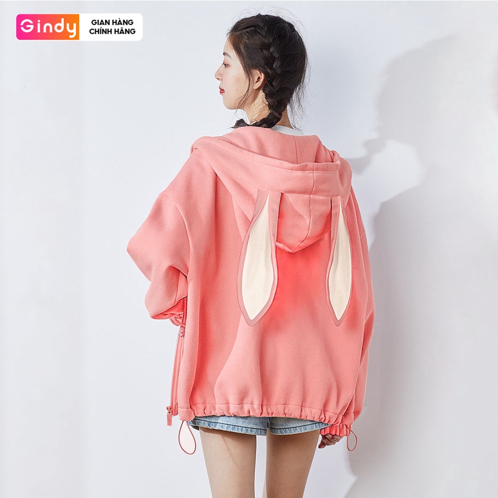 Áo khoác nỉ bông nữ GINDY hoodie form rộng tai thỏ tay bo thời trang thu đông A10123