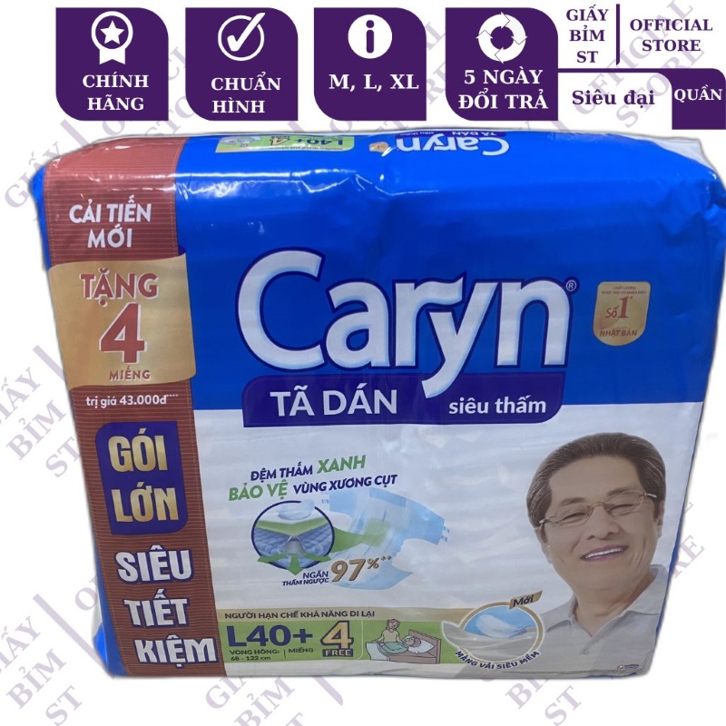 Bỉm dán Tã Dán người lớn, người già Caryn siêu đại size M40 / L40 Mỏng nhẹ