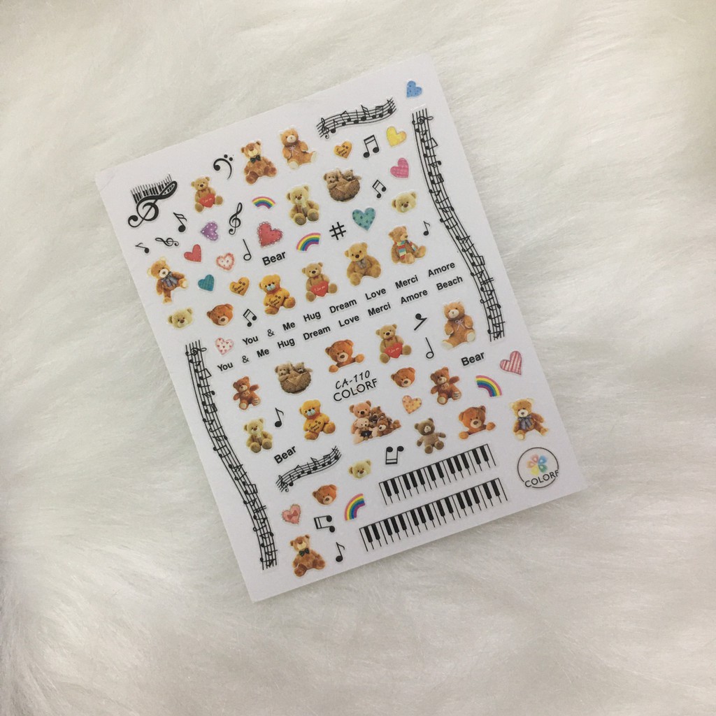 Sticker dán móng chủ đề gấu/ động vật