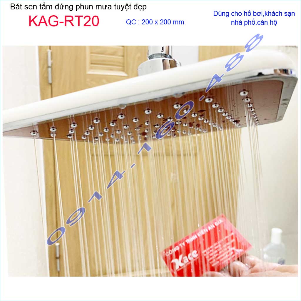 Bát sen tắm đứng vuông 20x20 cm KAG-RT20, đầu sen phun mưa tia nước đều thiết kế mới thời trang sang trọng tuyệt đẹp