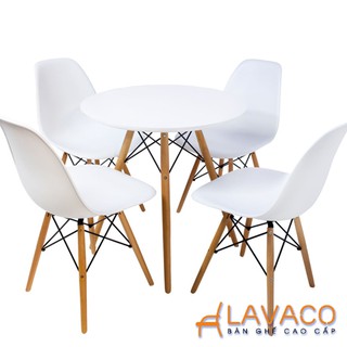 Bộ bàn ăn, cafe hiện đại cho 4 người gồm bàn tròn 4 chân T104 và 4 ghế cafe eames 207