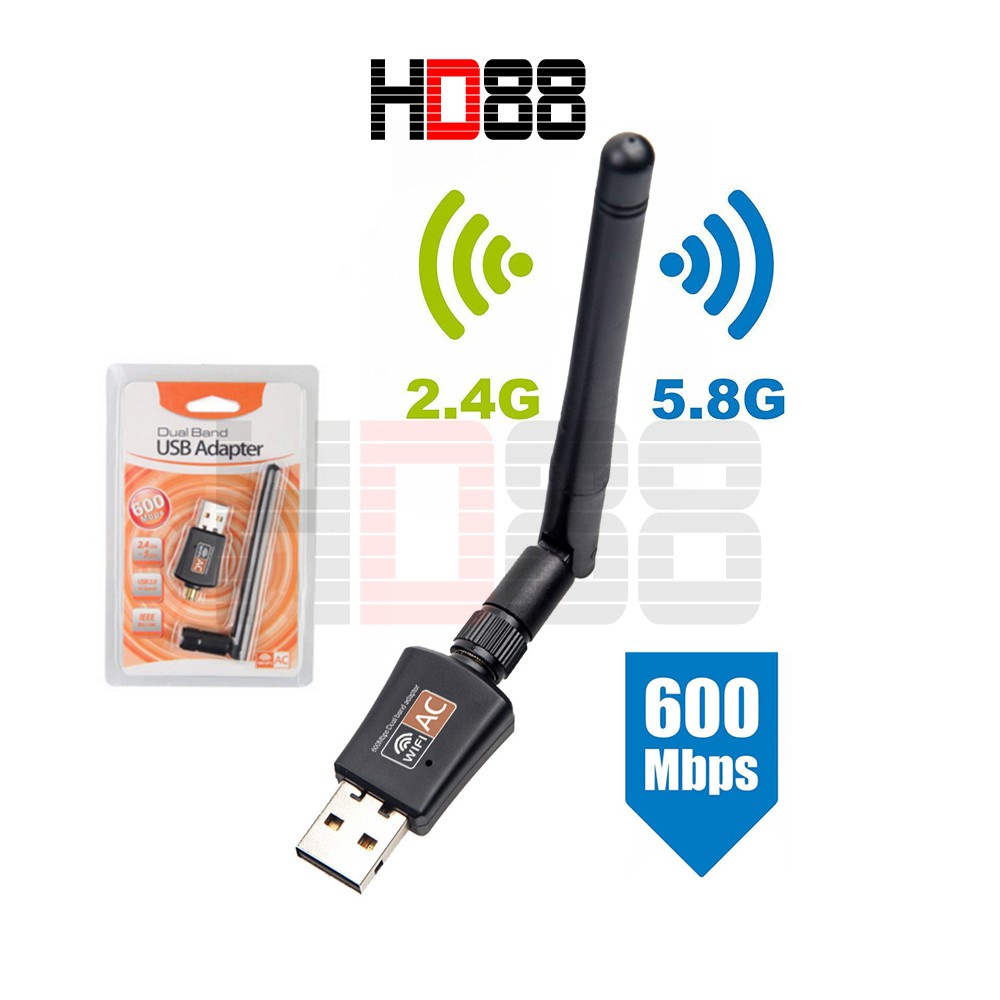 USB Wifi 600 Mbps tốc độ cao 2.4g  5g  5.8g Có Ăng Ten HD88 - A02