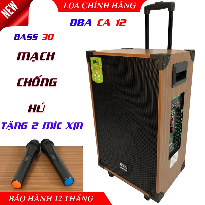 loa kéo DBA CA 12 bass 30 âm thanh pro, bo mạch chống hú xịn, kèm 2 míc UHF