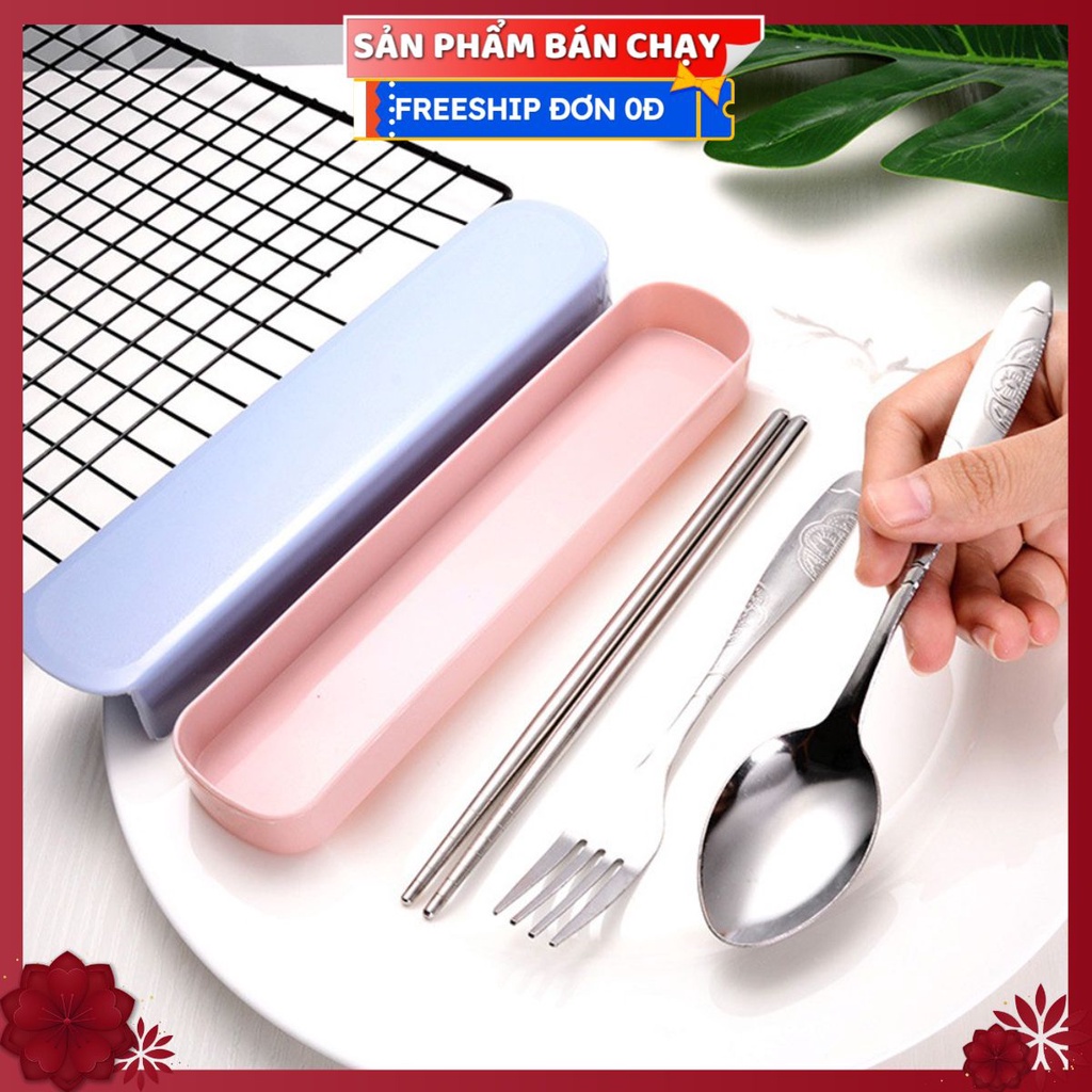 Bộ Thìa Đũa Dĩa Cá Nhân Ăn Trưa Văn Phòng Tặng Hộp Đựng Nhựa 1 Màu Cá Tính E7 - Quà Tặng Khách Hàng