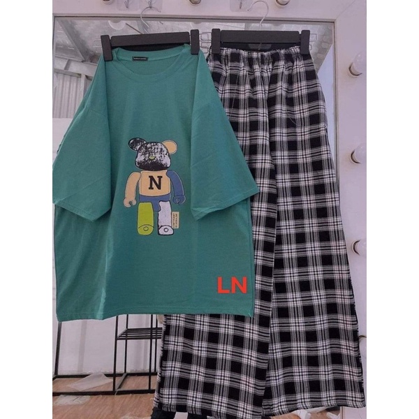 Sét áo gấu chữ N+quần kẻ LN12
