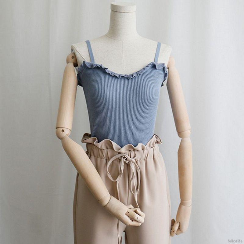 Áo len hai dây co dãn cổ chữ V